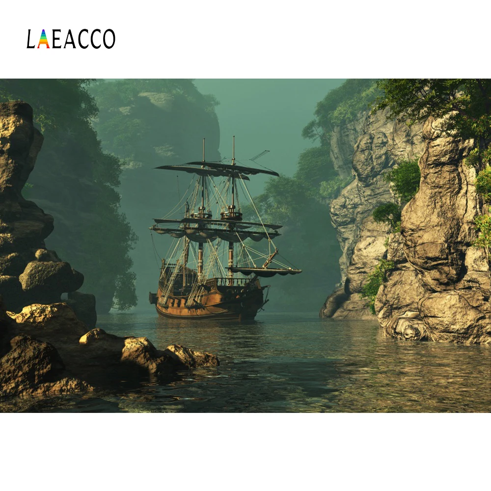 

Laeaco Old Vintage Ship Boat Mountain River Party Child Scenic Photography Backgrounds Photographic Backdrops For Photo Studio