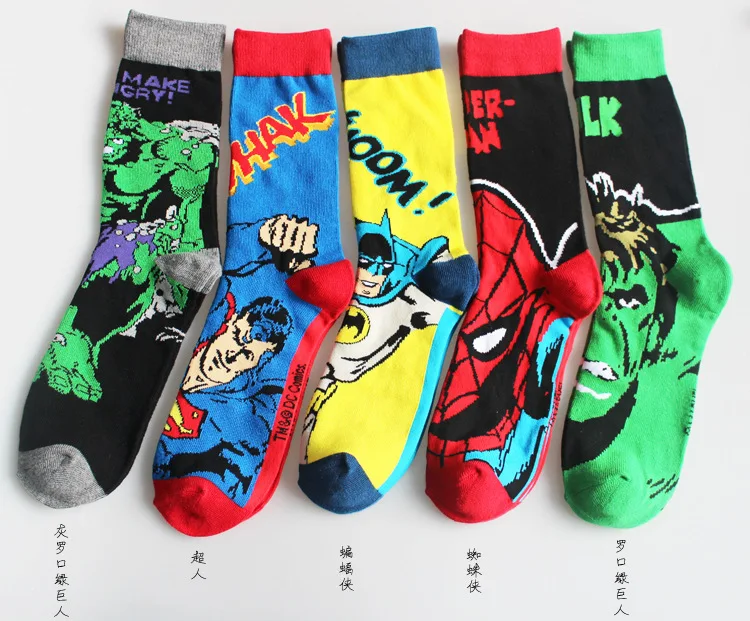 Мужские носки гольфы с героями комиксов Marvel, Каратель, Бэтмен, Человек-паук, Супермен, Халк, Капитан Америка
