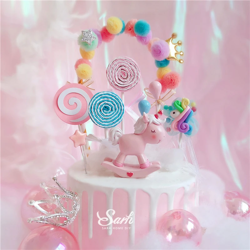 Bling Единорог украшения Розовое сердце топперы для торта на день рождения счастливый день детей вечерние принадлежности десерт прекрасный сладкий подарки
