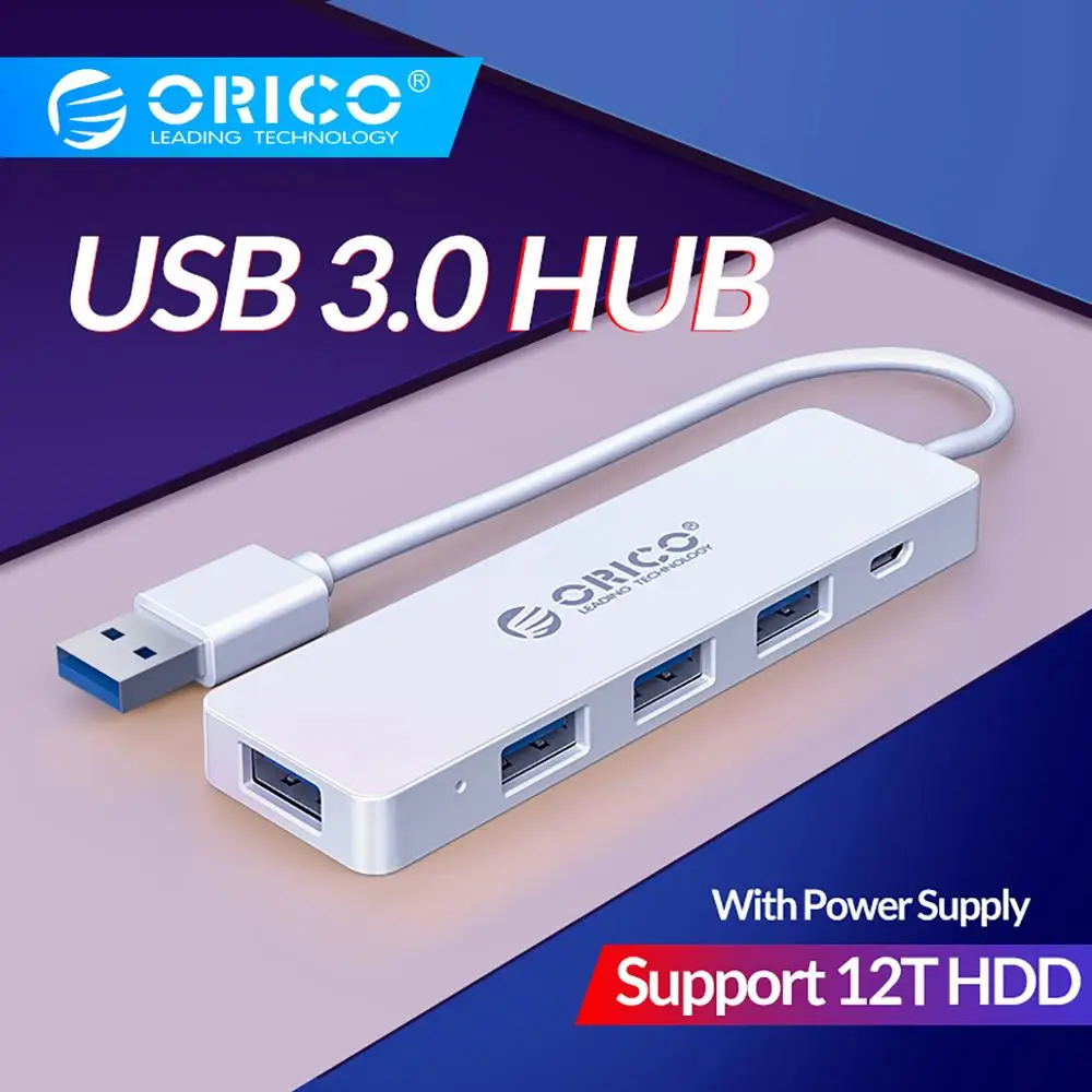 

ORICO Mini USB 3.0 HUB 4 Port Power Supply OTG with Micro USB Power Interface for MacBook Laptop Desktop 5Gbps OTG USB HUB