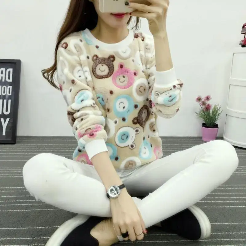 

Cute Teddy Bear Harajuku Christmas Fleece Sweater Womens Sweaters Fashion Winter Lined Wool Sweater Cashmere Knitted Sweater