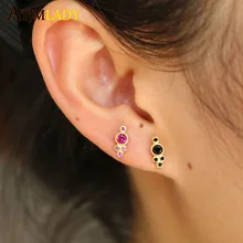 Новые стерлингового серебра 925 серьги тонкой работы 4 шт. каменные серьги «покер» прозрачные cz Мини круглые заклепки подарочная упаковка для девочек с несколькими отверстиями