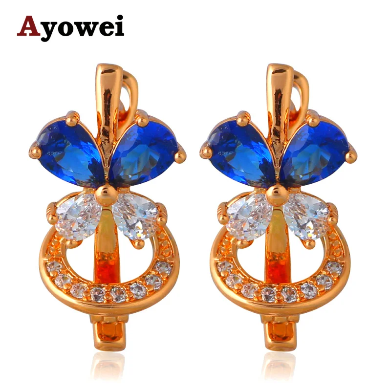 

Deep Blue Zircon Brinco Cost Price Gold tone Cubic Zircon Anniversary Fashion Jewelry Clip Earrings for Women JE1043A