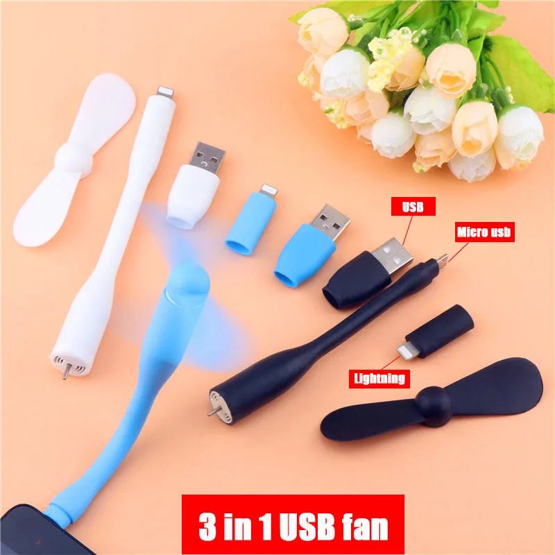 

Mini Portable 3 in 1 USB fan For iPhone7 xiaomi Samsung OTG Android Phone Multifunction Usb Travel Fan For Laptop USB Gadgets