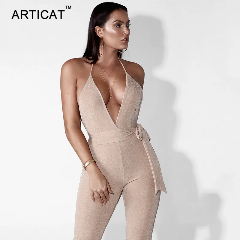 Cena Articat Głębokie V Neck Backless Bandaż Kombinezon Kobiety Pajacyki Sexy Off Ramię Bodycon Body Cielę Długości Spodnie Party Kombinezony