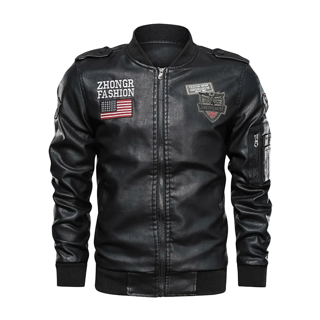 

Men Winter Leather Jacket Biker Motorcycle Zipper Long Sleeve Coat Top Blouses Fitness Hombre Veste Homme Casaco Masculino 7.19