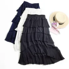 Waitheart, синие, черные женские юбки, сетчатые, высокая талия, плиссированные, длина по щиколотку, юбка трапециевидной формы, асимметричная одежда размера плюс, длинные юбки