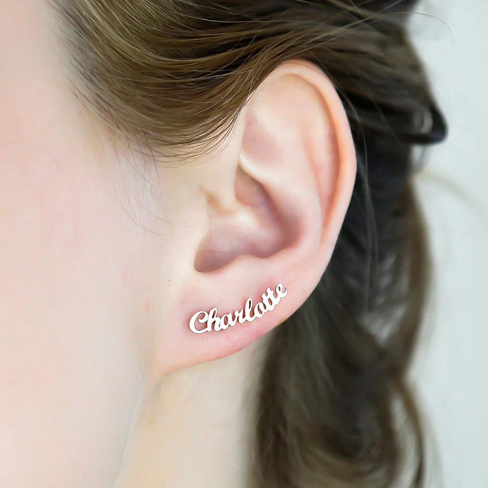 

Stainless Steel Personalized Name Stud Earrings Best Birthday Gifts For Women
