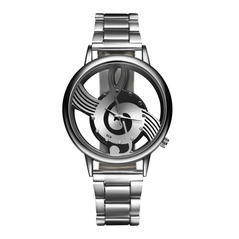 

2018 New Luxury Brand Fashion And Casual Music Note Notation Stainless Steel Watch Wrist Watch For Men And Women Silver Watches