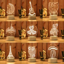 3D ночной Светильник СВЕТОДИОДНЫЙ Луна башня медведь Медузы настольная лампа детская спальня ночной Светильник креативный детский подарок на день рождения День святого Валентина