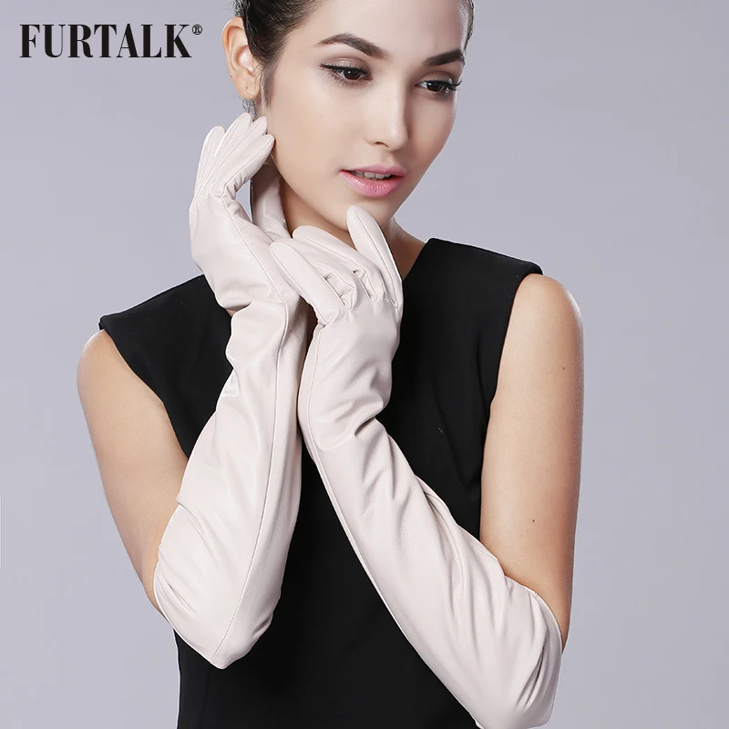 FURTALK, кожаные перчатки для женщин, натуральная овчина, длинные перчатки, 50 см, 60 см, женские мягкие перчатки из кожи наппа