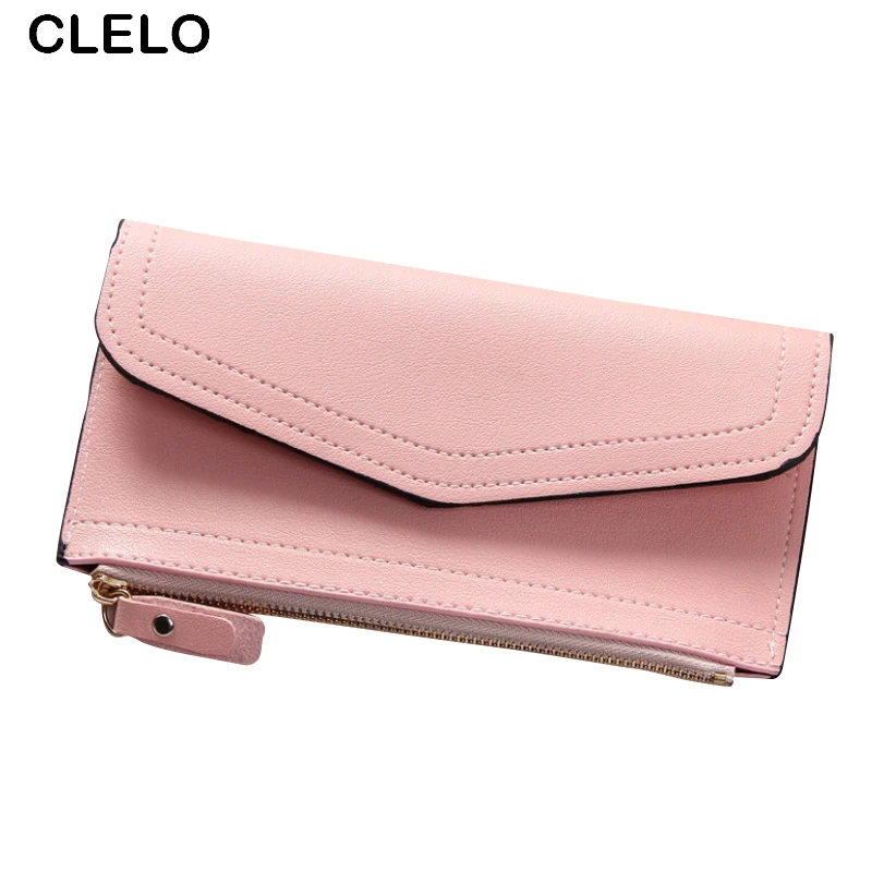 

CLELO Women Wallet Long Design PU Leather Clutch Hasp and Zipper Envelope Purse Money Coin Card Holders Wallets Carteras
