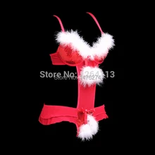 Сексуальное белье Рождество Красный Цвет Перья+ шарик кусок женщин бюстгальтер набор A/B C/D чашки Хэллоуин костюмы для женщин