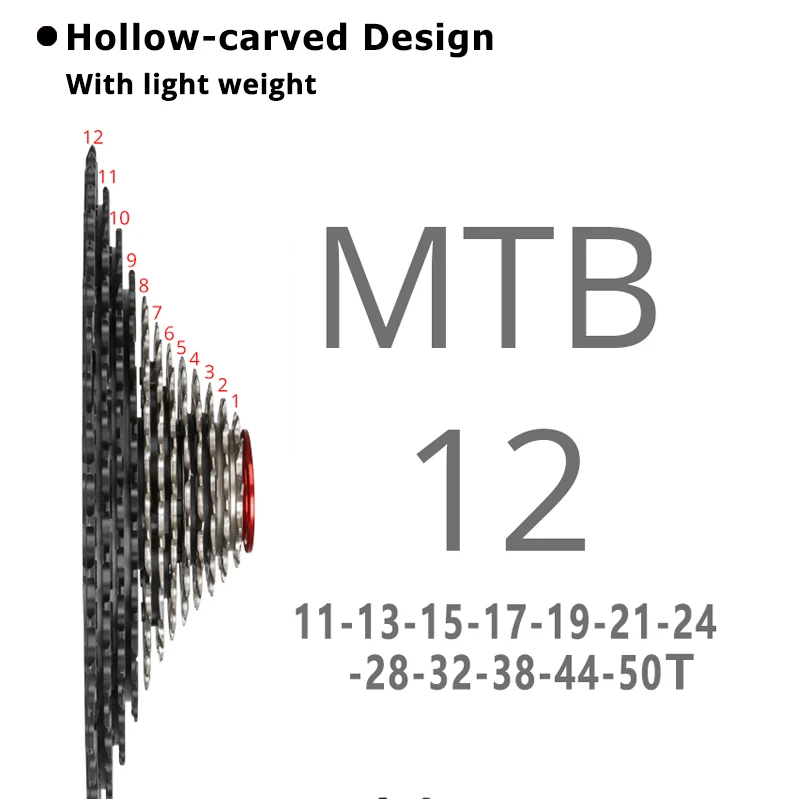 MTB 12 скоростная кассета 11-50 для зеркальной камеры T широкого соотношения 380 г ультралегкий, K7 12В CNC Алюминий сплав свободного хода запчасти для велосипеда