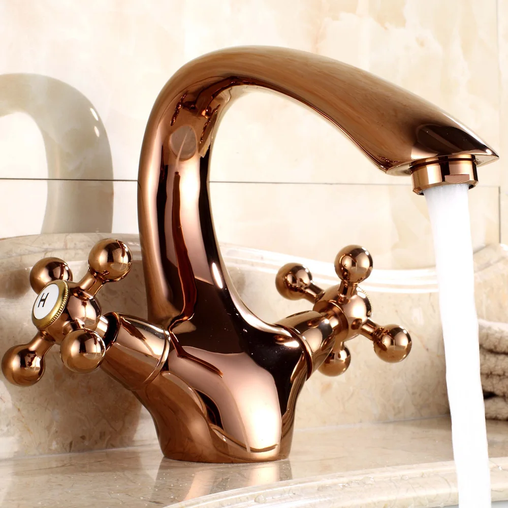 

Basin Faucet Luxtry Retro Rose Gold Bathroom Faucet Deck Mounted Dual Holder Single Hole Hot and Cold Water Mixer Taps AG-3692