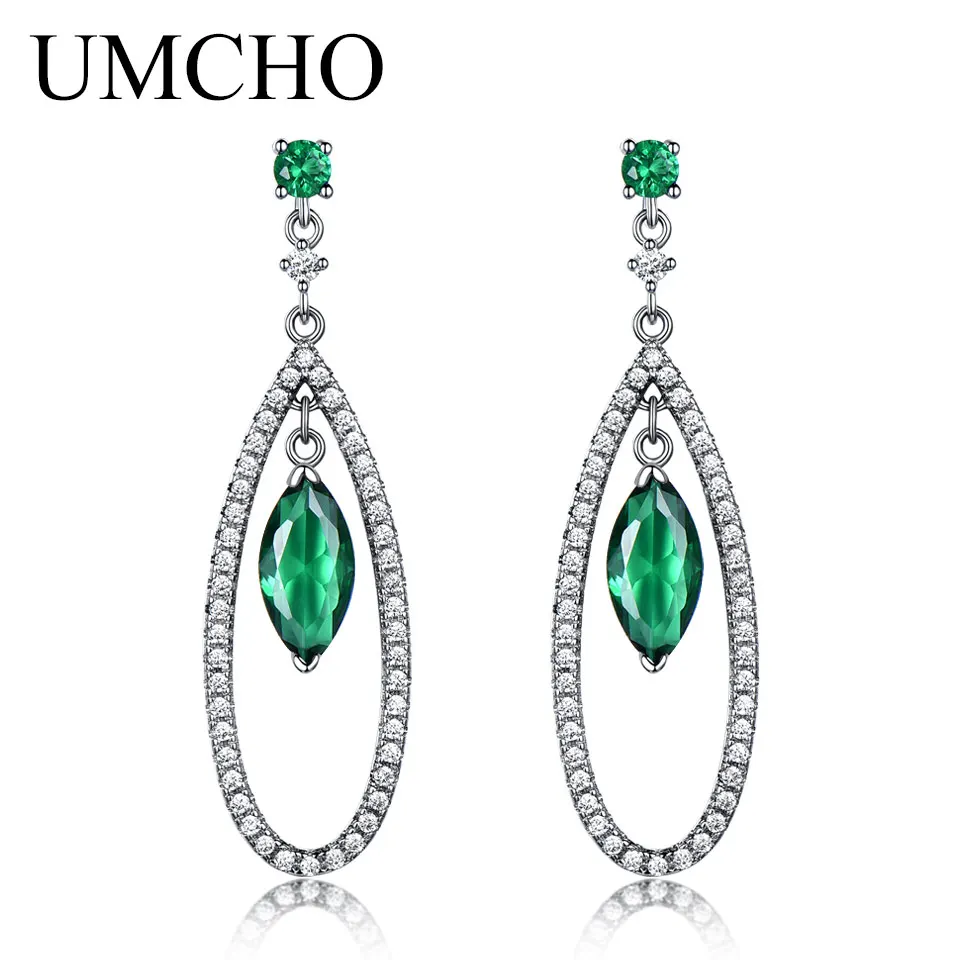 UMCHO Твердое Серебро 925 ювелирные изделия маркиза создан нано изумруд Висячие серьги для женщин юбилей подарок на день рождения ювелирные изделия - Цвет камня: Emerald