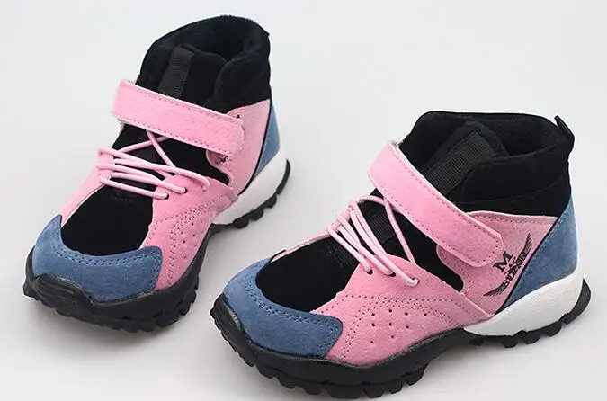 Детские кожаные кроссовки для девочек и мальчиков; повседневная обувь с хлопковой подкладкой для больших детей; 3 цвета - Цвет: pink