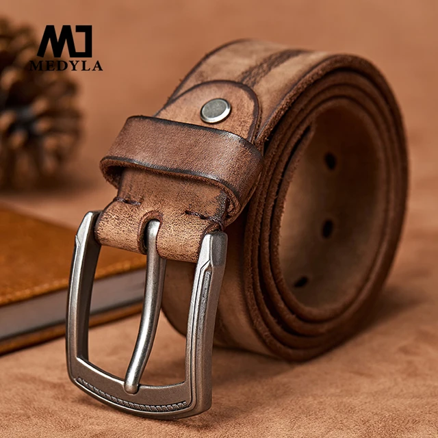 MEDYLA-Cinturón de aleación con hebilla Pin para hombre, cinturones de cuero avanzada, informal de piel de vaca para jóvenes, hecho a mano, MD567 _ - AliExpress