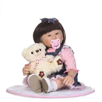 

22"/55cm baby reborn Silicone Realista Doll bonecas babydoll white skin jeans menina latest educational kids birthday toys