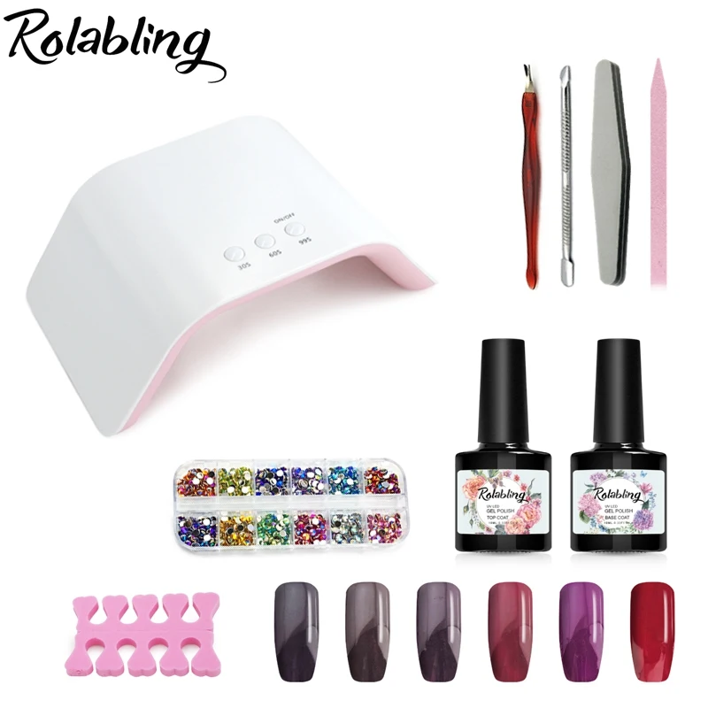 

Rolabling Nail Art Set UV LED LAMP Dryer & 6 Color Gel Polish Nail Tools File Gel Varnish Lacquer Manicure Tools for Decoration