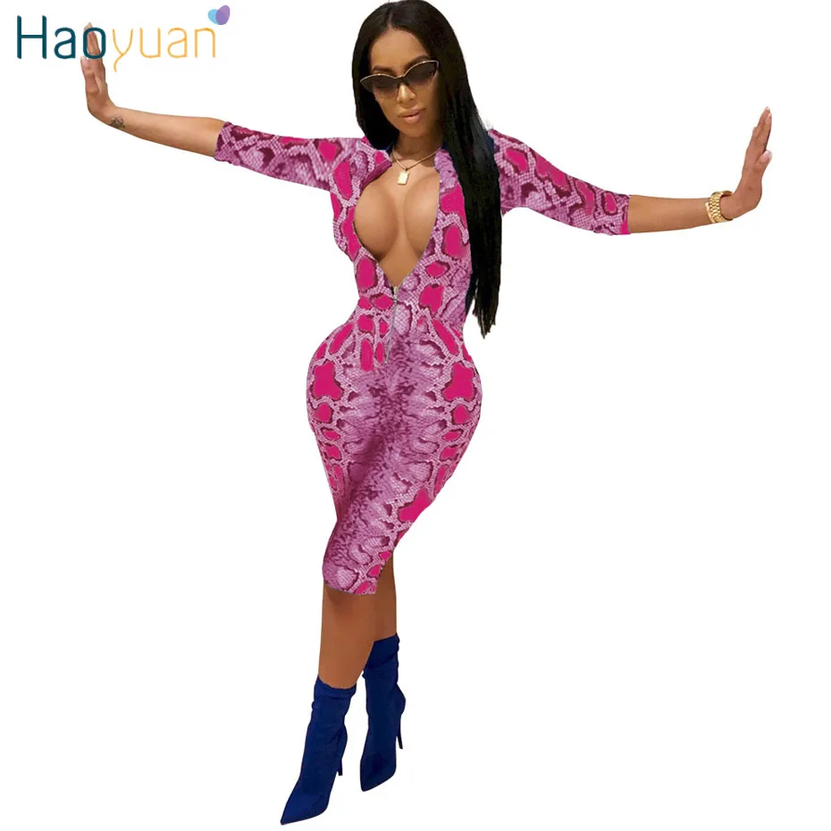 HAOYUAN الأفعى طباعة Playsuit مثير ازياء عارضة وزرة قطعة واحدة Bodycon السراويل ثوب فضفاض للمرأة بذلة جلد الثعبان ارتداءها