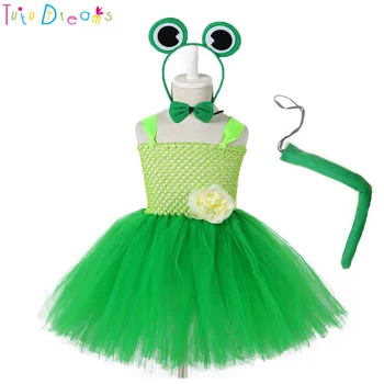 

Summer Green Little Frog Birthday Party Tutu Dress with Headband Children Dance Perform Cosplay Costume Clothes Kids Outfit Set