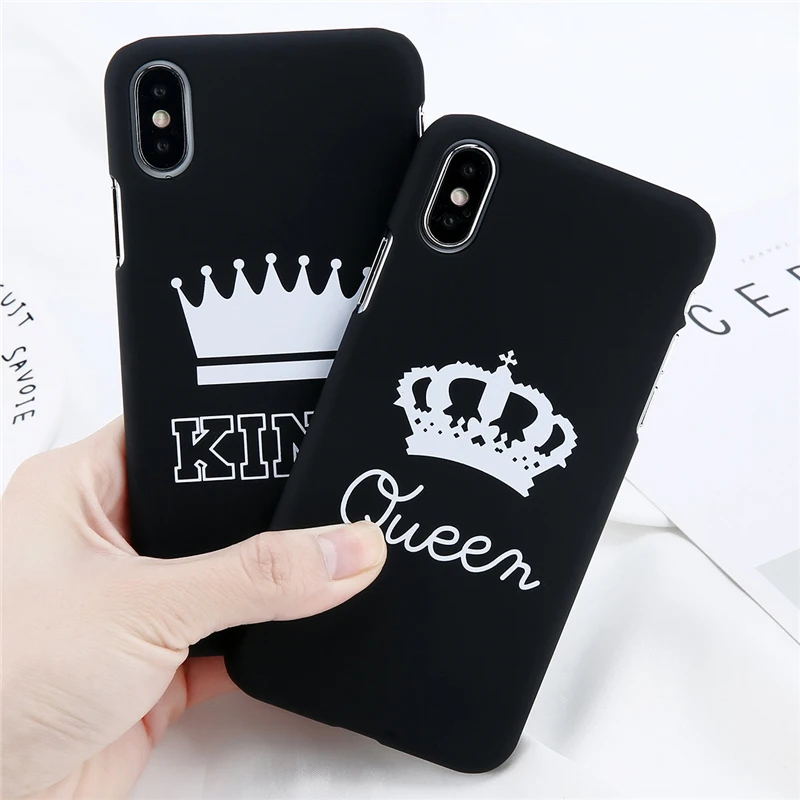 

Moskado Cartoon Crown For iPhone X 6 6s 7 8 Plus 5 5s SE Phone Case Cartoon Letter KING Queen Hard PC Couple Shell For iPhone 8