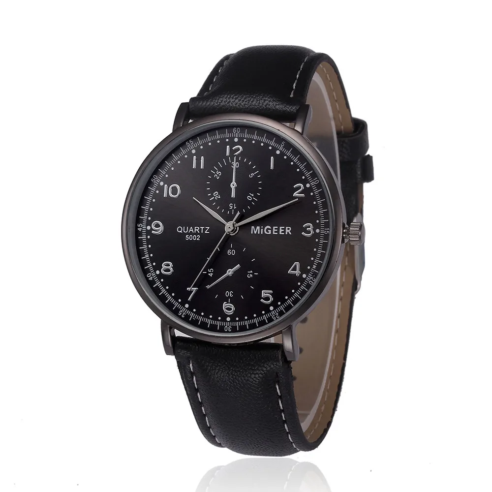 MIGEER Ретро дизайн кожаный ремешок наручные часы мужские модные Черный Циферблат Бизнес Стиль аналоговые кварцевые часы Relogio Masculino# LH
