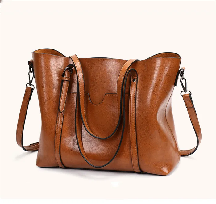 Женская сумка, масло, воск, кожа, сумки, Роскошные, для девушек, ручная сумка с карманом, женская сумка на плечо, большая сумка, сумка, женская сумка, новинка - Цвет: Brown YL7156 Bag
