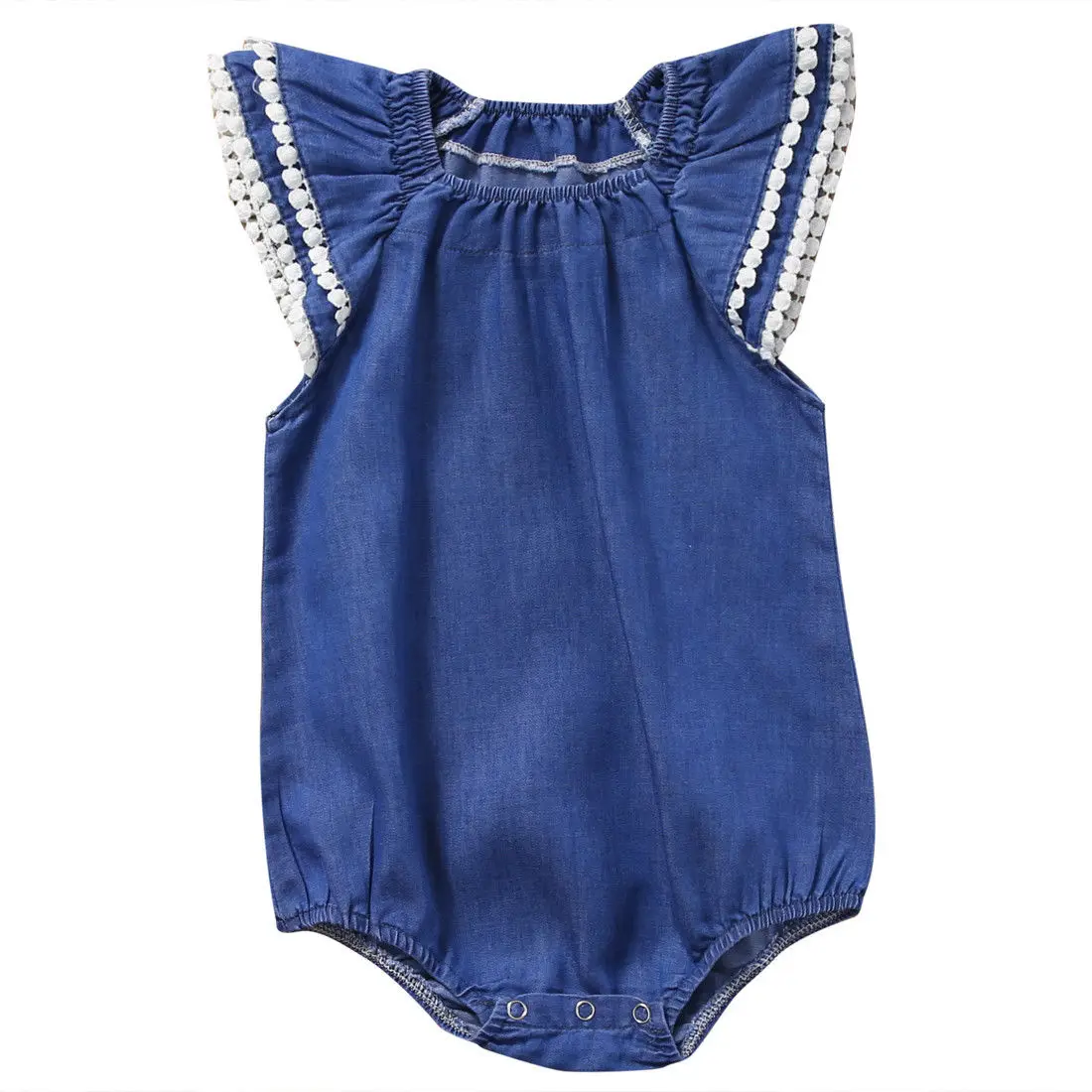 

Baby Girl Romper Denim Romper Ruffles Sleeves Solid Blue Newborn Baby Rompers Toddler Kids Jumpsuit Outfits Sunsuit