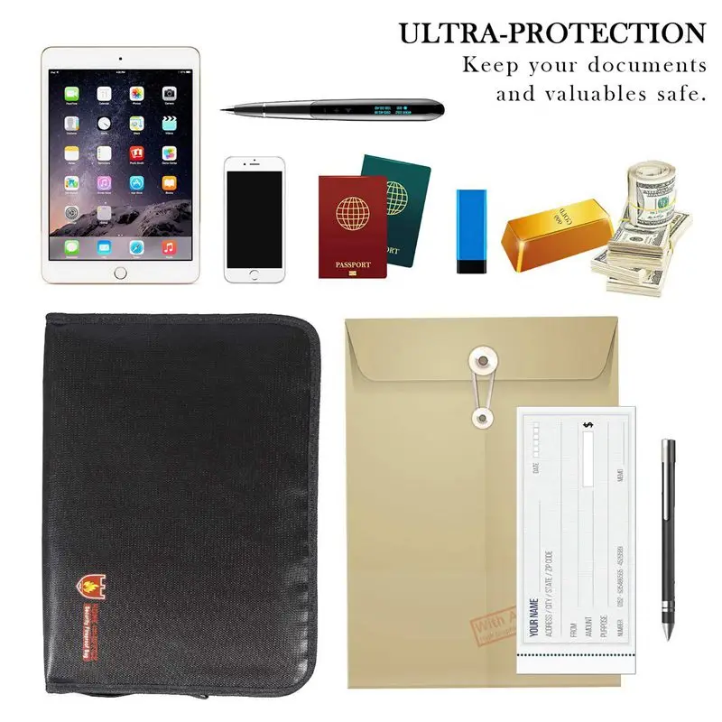

Fireproof Files Folder Accordion Document Bags 14.3x9.8 inch A4 Size 12 Pockets Non-Itchy Silicone Coated Fire Resistant Safe