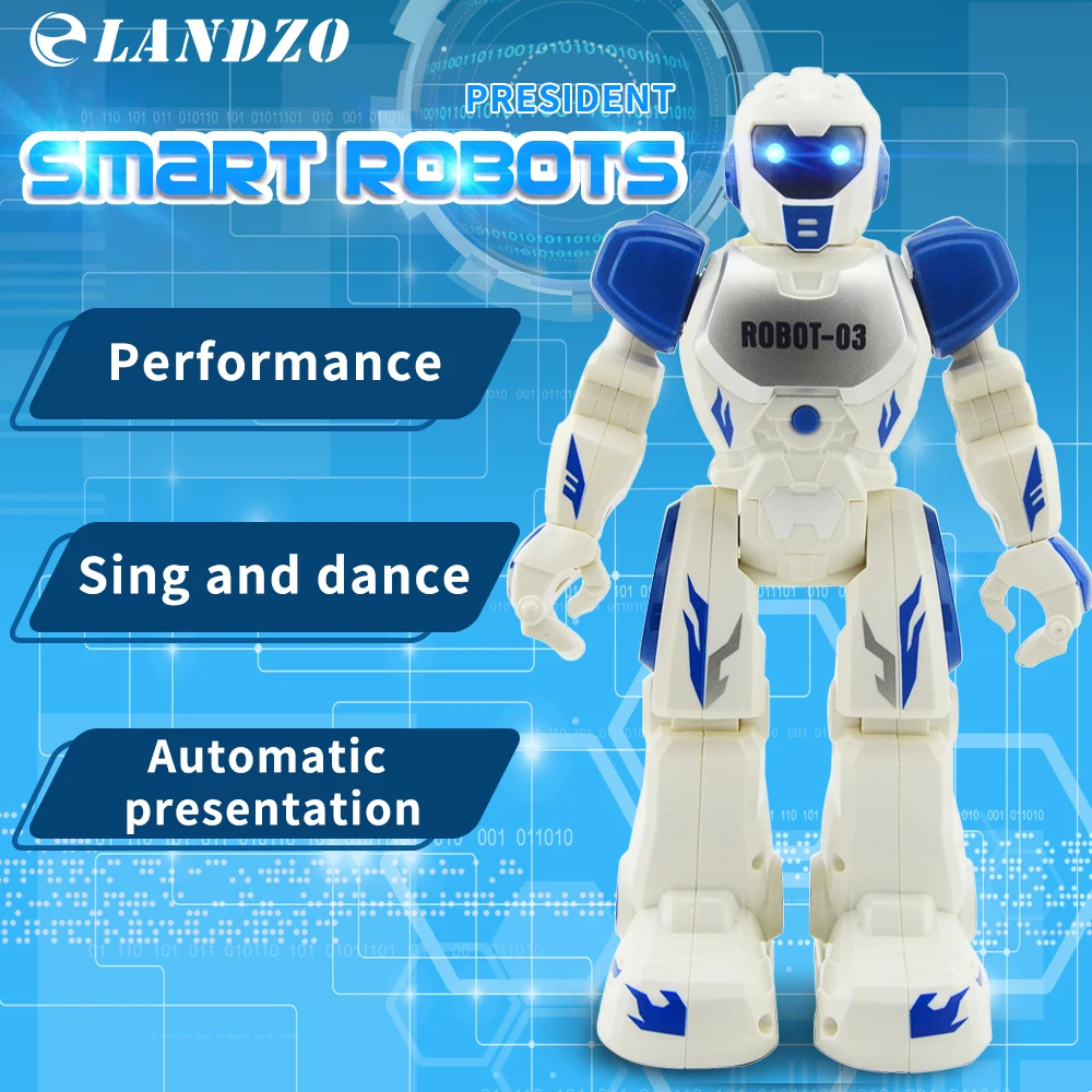 

LANDZO Smart Robots President Robot Intelligent Remote Control Programming Smart Robots Toys Launching sing Dancing boy toys