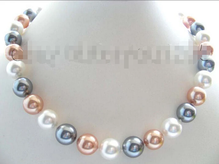 

>>>> Natural 12mm Multicolor Round Sea Shell Pearl Necklace!