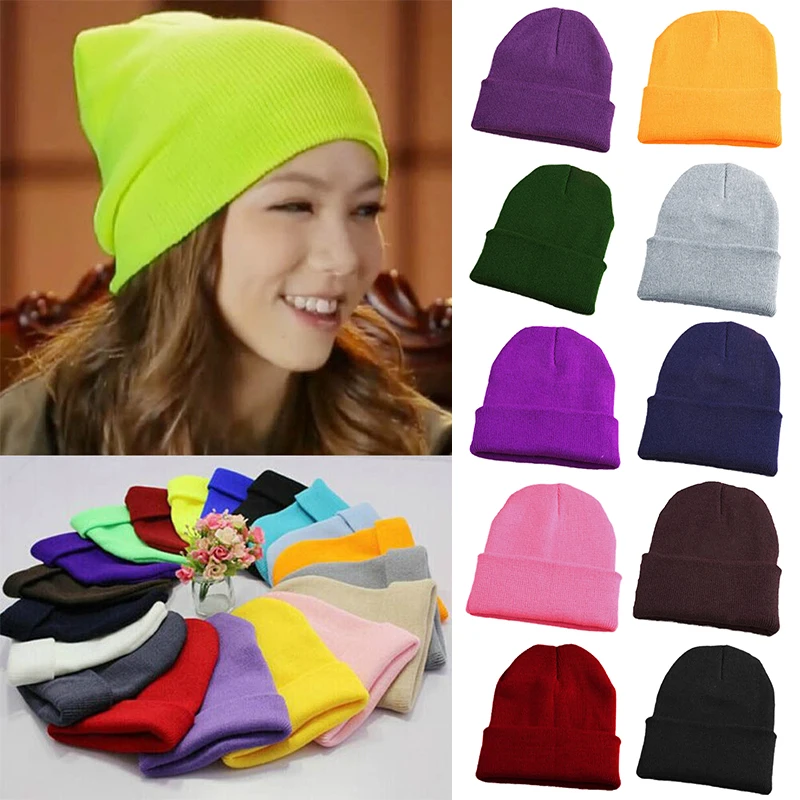 

Unisex Women Men Autumn Winter Cotton Blends Warm Hats For Girls HIP HOP Knitted Solid Color Fashion Casual Skullies Beanie Caps
