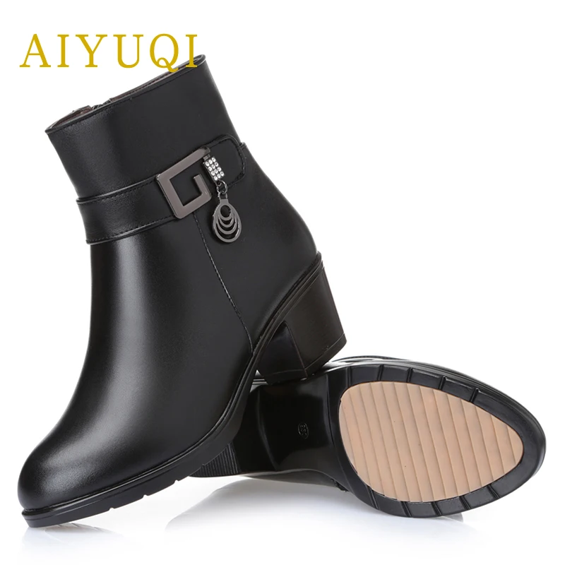 AIYUQI/2019 г. зимние женские ботинки 100% теплые из натуральной кожи с шерстяной