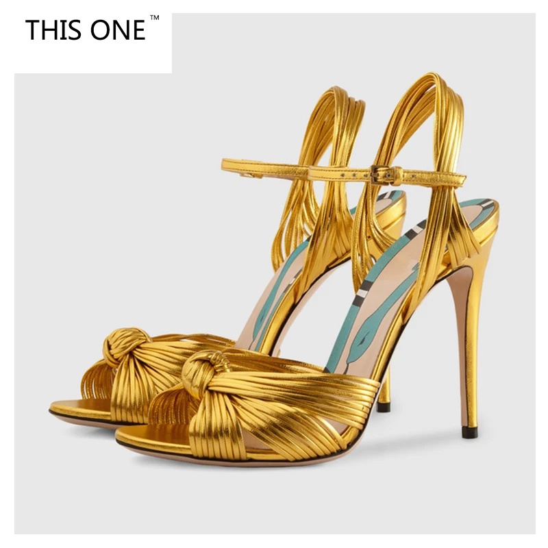 

THIS ONE HOT New Arrival sexy women sandals open toe knot Decoration Ankle cross-tied mixed colors thin high heel party shoes