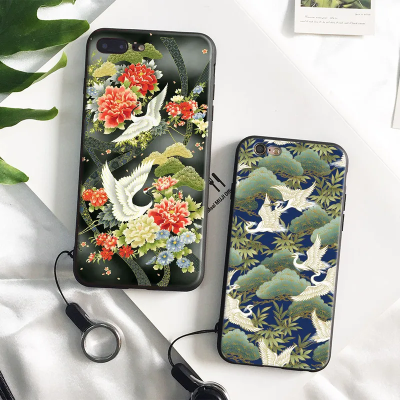 

Chinese Style Crane Bird animal Tpu Soft Silicone Phone Case Cover Shell For Apple iPhone 6 6S 6Plus 6sPlus 7 7Plus 8 8Plus X