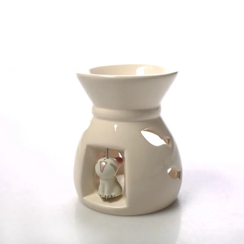 Cute Cat Eat Fish Frgance Burner Aroma Incense Candle Holder Essential