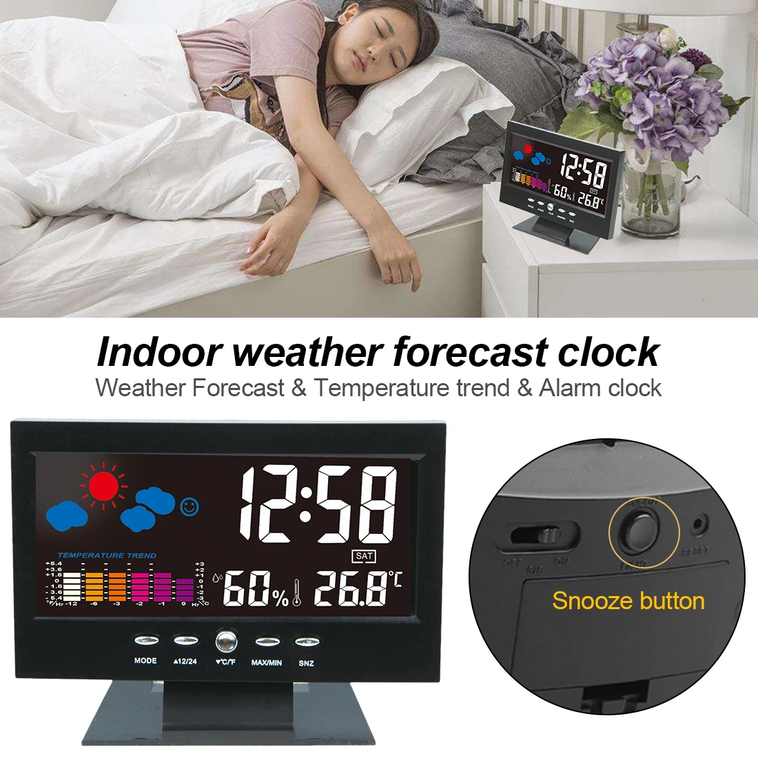 

Electronic Digital LCD Desk Clock Temperature Humidity Monitor Clock Thermometer Hygrometer Weather Forecast Table Clock 1pc