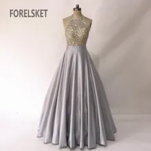 А-силуэта серого цвета сатиновое платье для выпускного вечера поводьями вечернее платье Длинные Саудовская Аравия вечерние платья с бисером Vestido де Mujer Fiesta Noche
