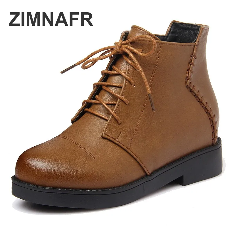 

ZIMNAFR BRAND 2017 NEW WINTER BOOTS GENUINE LEATHER LACE-UP WOMEN MARTIN BOOTS ANKLE SNOW BOOTS SIZE 35-40
