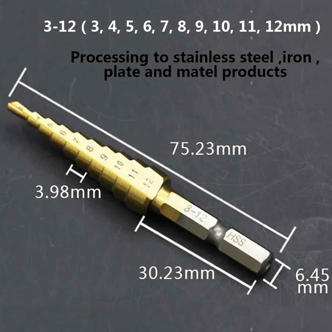 

1pcs 3-12mm HSS High Speed Steel Titanium coated stepped drill Power Tools carbide drill mini drill bit drill bit set