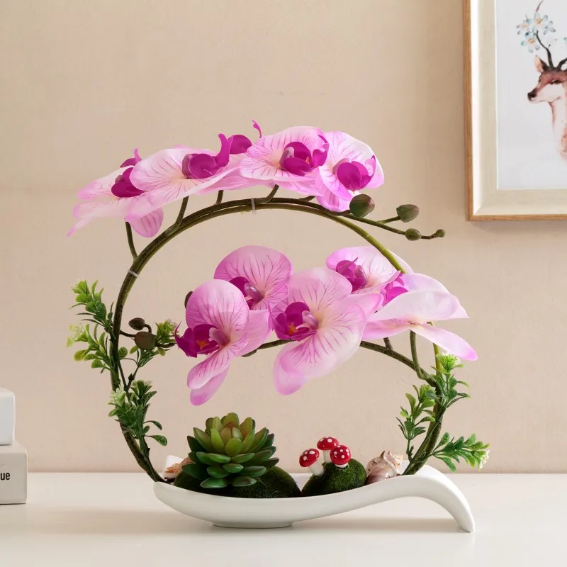 Креативное украшение для дома, украшение в виде бабочки, орхидеи, искусственные цветы из искусственной кожи, Офисная имитация, ваза, фигурка фаленопсиса