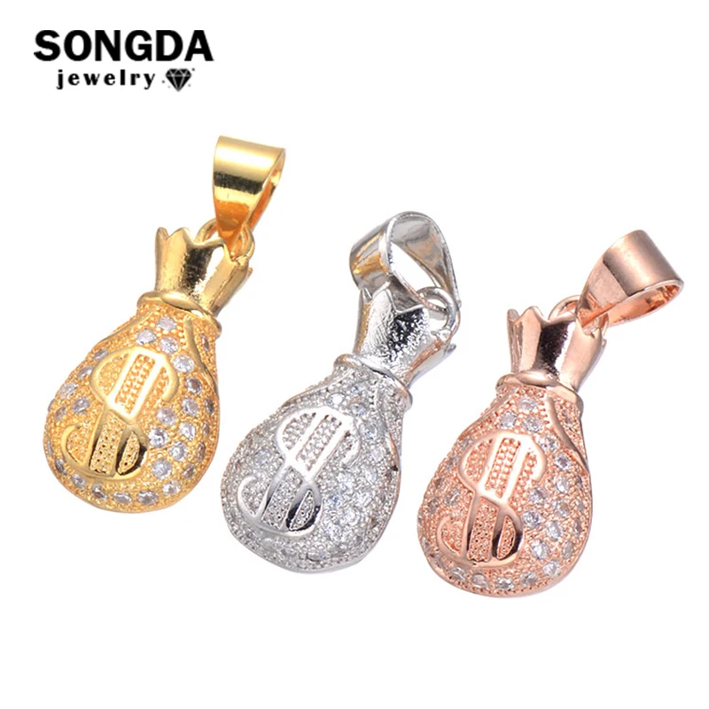 

SONGDA Luck Wallet Moneybag Mini Coin Purse CZ Crystal Rhinestone Charms Pendant DIY Necklace Bracelet Jewelry Findings 3 Colors