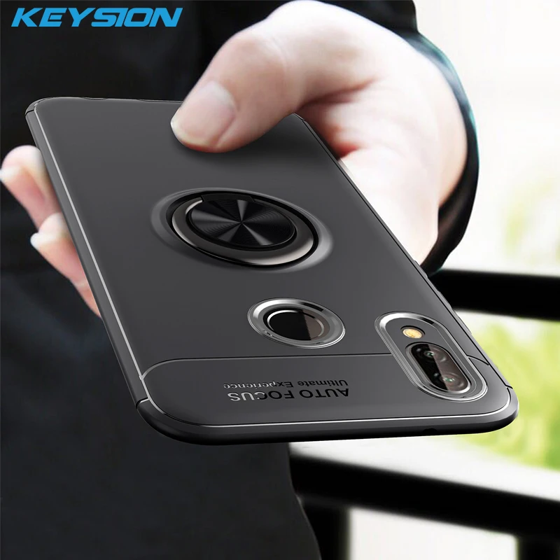 

KEYSION Luxury Ring Holder Phone Case For Huawei P20 Lite Magnetic Car Stand Soft Silicone Matte Cover For Huawei Nova 3e Capa