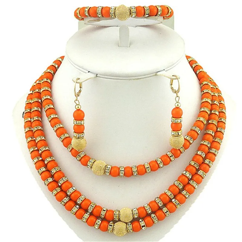 Ювелирный Комплект из колье и серёг под золото 24 к|african beads jewelry set|beaded setfine set |