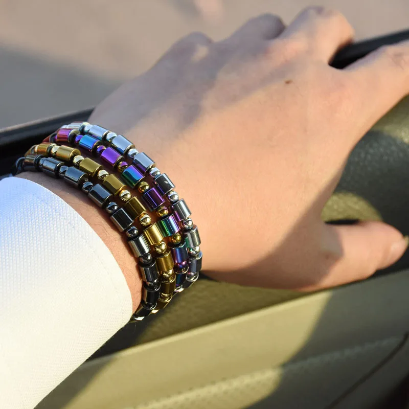 

4 Color Handmade Hematite Bracelet Charm Mens Health Braclet For Male Yoga Biker Wristband Jewelry Homme pulseira masculina