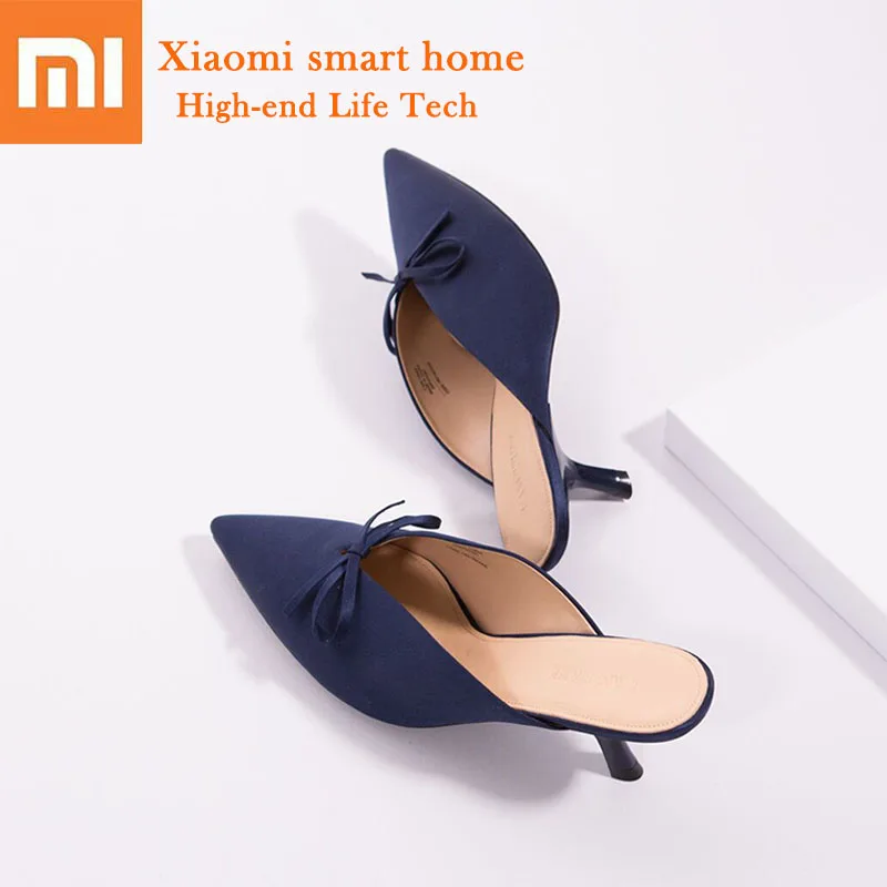

100% Xiaomi Mijia Bow-knot Pointed shoes Women Breathable sheepskin soft Mid-heel slippers ladies elegant High heels shoes