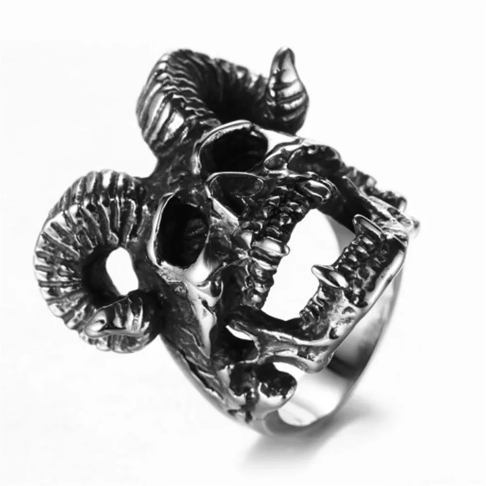 

Mens Animal Goat Head Skull Ring Punk Rock Biker Rings Vintage Black Big Sheep Head Rings Men Jewelry Anel