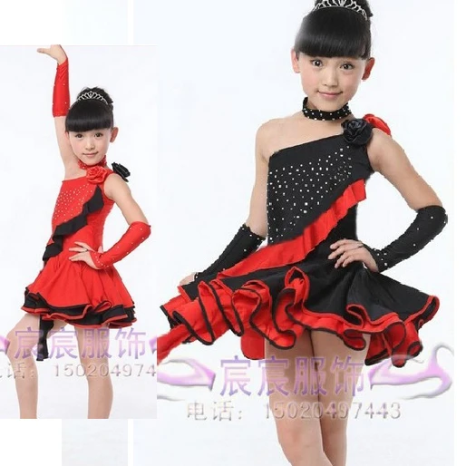 

New Arrival Professional High Quality Rhinestone Crystals Unequal Ballroom Salsa Costume Latin Dance Dress For Girls